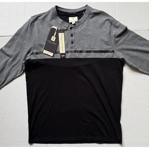 SCOTT JAMES - Men's Black & Gray Long Sleeve 1/4 Button Shirt - Size Large - NWT